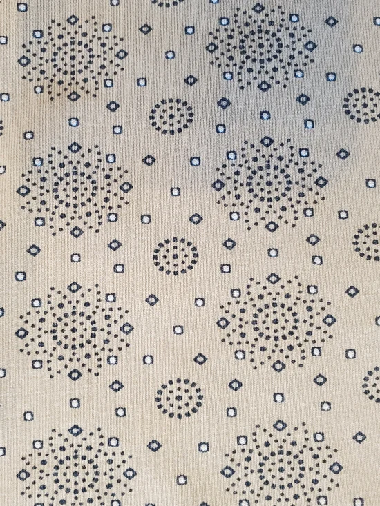 Express Men's Beige Tan Polo with Navy Geometric Print - Picture 2 of 5